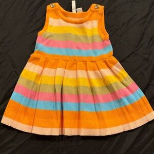 Janie & Jack Size 3/6 month Striped sweater Pleated Dress Orange Pink Sherbet